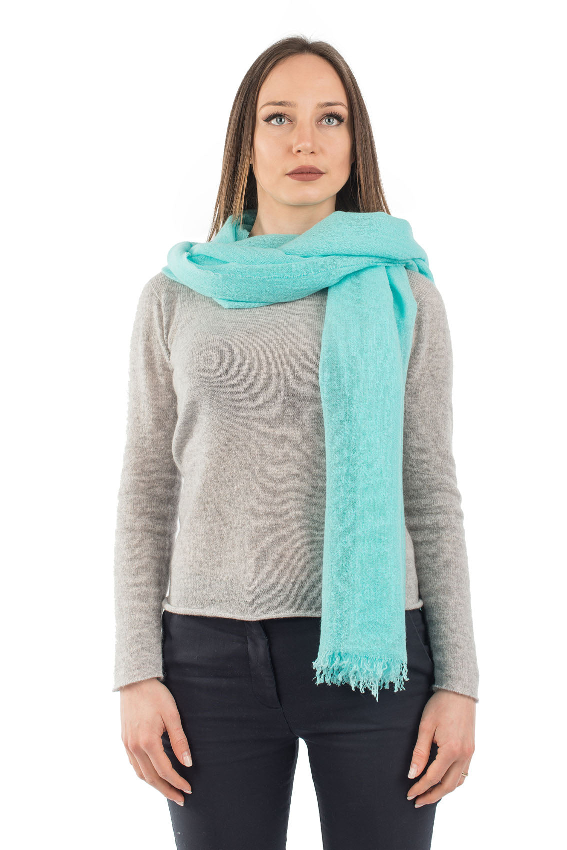 Pashmina femme 100 % cachemire, coloris Vert d'eau, vue 3 | Dalle Piane Cashmere