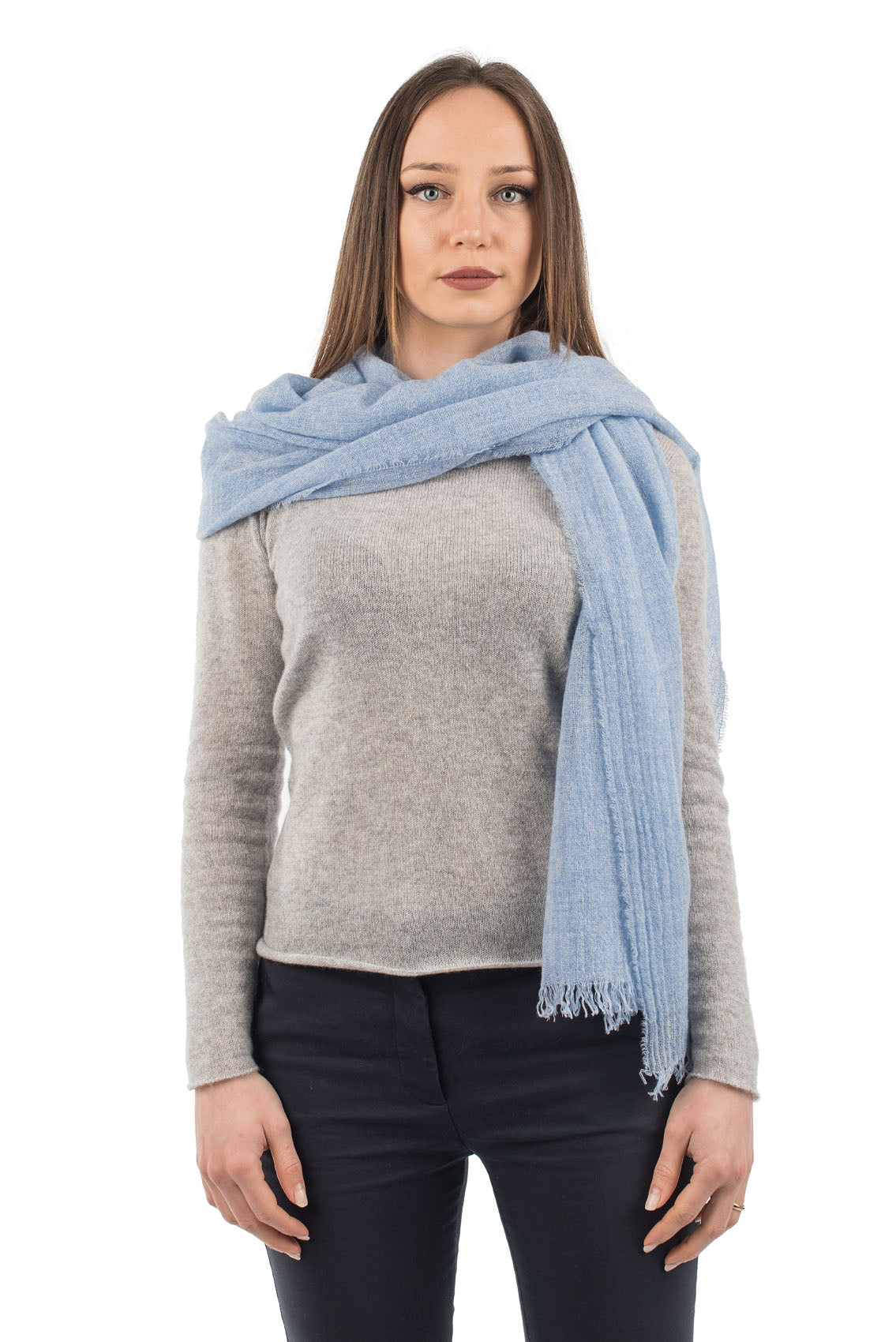 Pashmina femme 100 % cachemire, coloris Ciel, vue 3 | Dalle Piane Cashmere