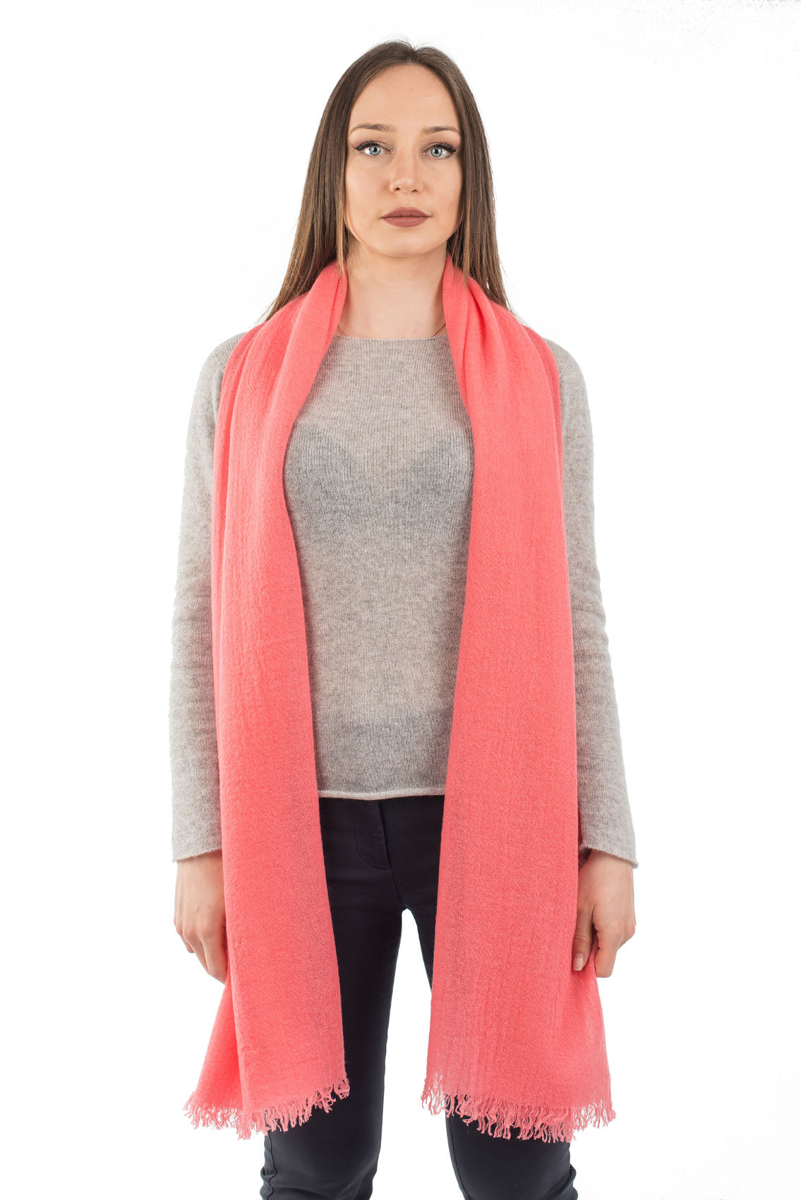 Pashmina femme 100 % cachemire, coloris Corail | Dalle Piane Cashmere