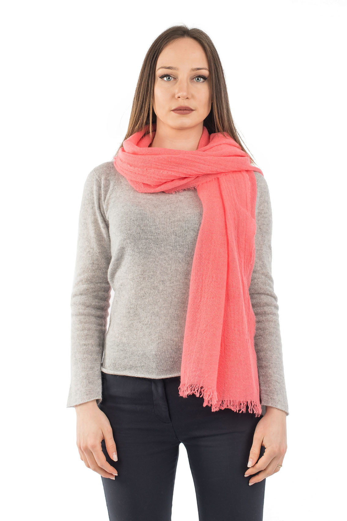 Pashmina femme 100 % cachemire, coloris Corail, vue 3 | Dalle Piane Cashmere