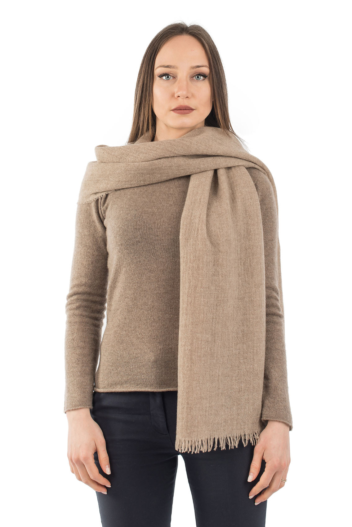 Pashmina femme 100 % cachemire, coloris Vison, vue 3 | Dalle Piane Cashmere