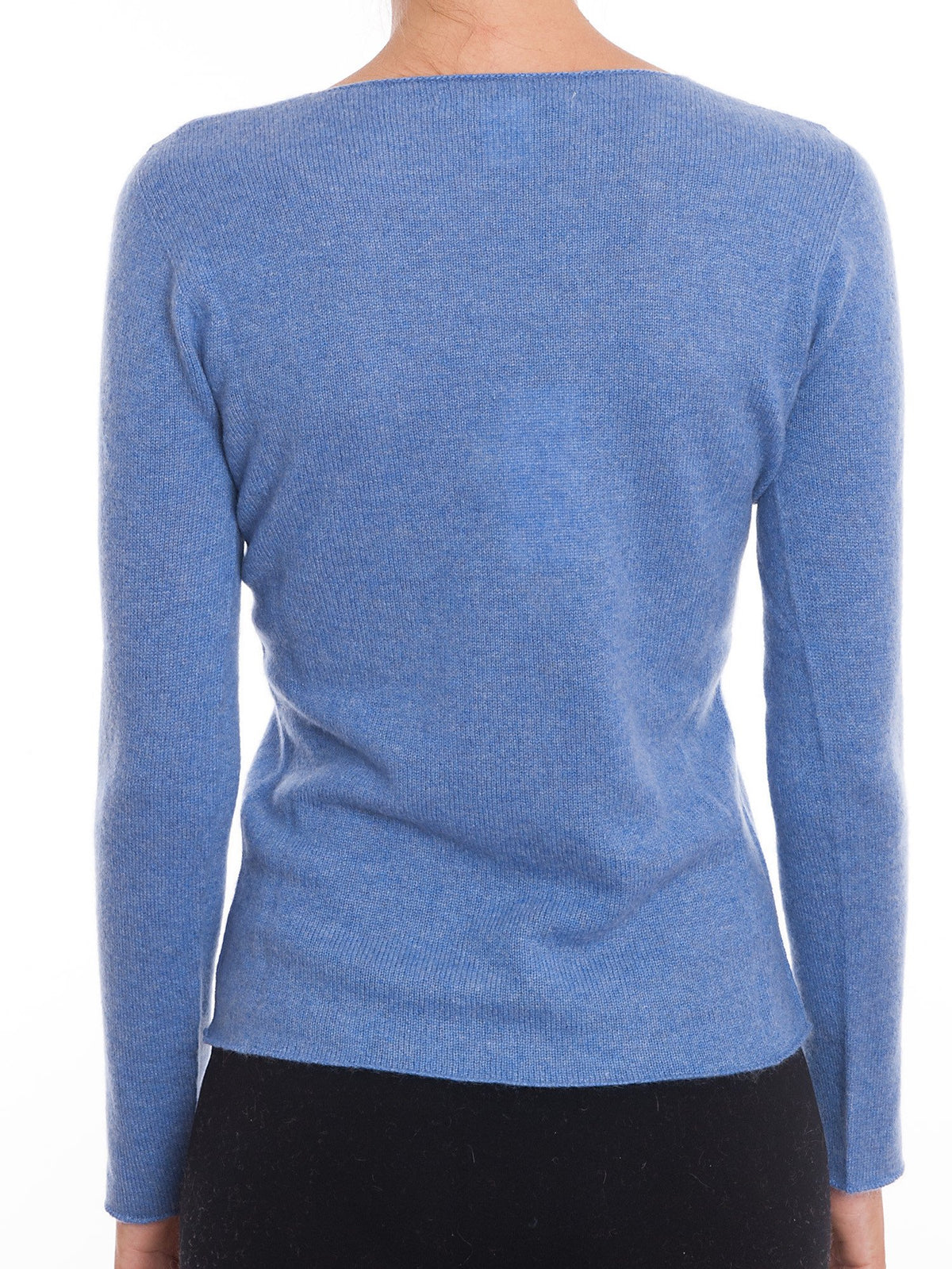 Pull col V femme 100 % cachemire, coloris Azur, vue 3 | Dalle Piane Cashmere