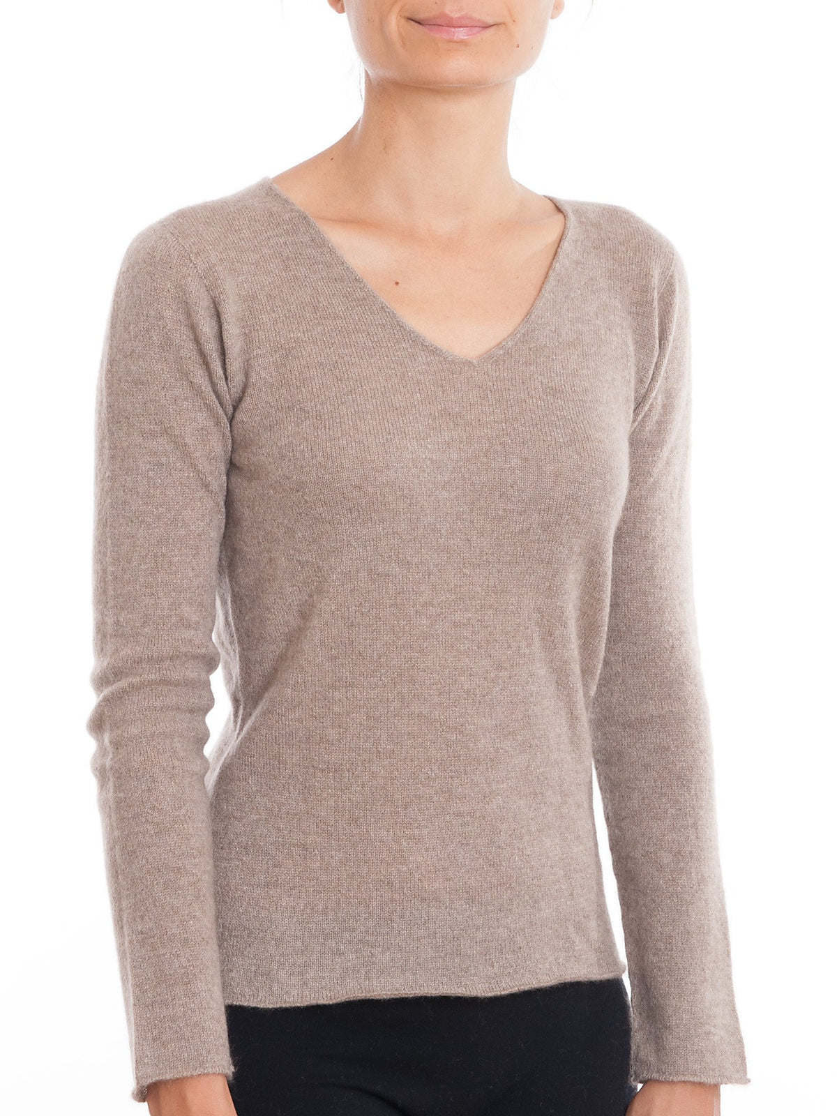 Pull col V femme 100 % cachemire, coloris Vison, vue 2 | Dalle Piane Cashmere