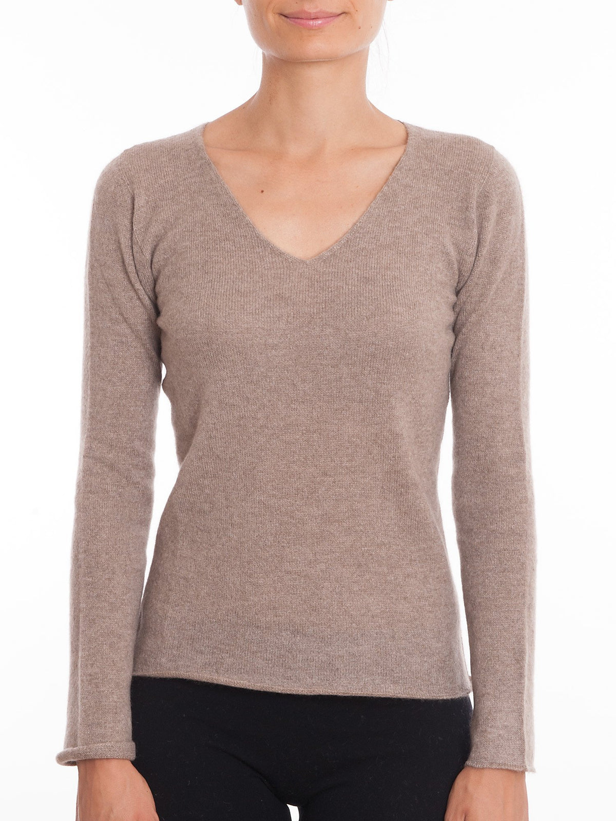 Pull col V femme 100 % cachemire, coloris Vison | Dalle Piane Cashmere