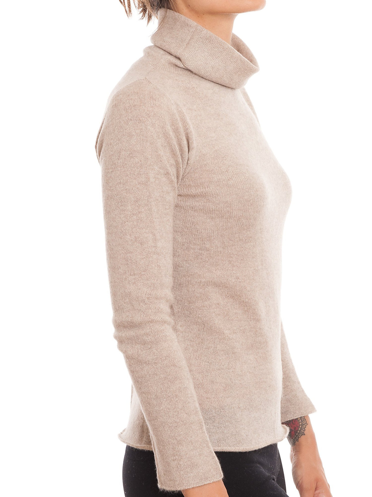 Pull col roulé femme 100 % cachemire, coloris Beige, vue 3 | Dalle Piane Cashmere