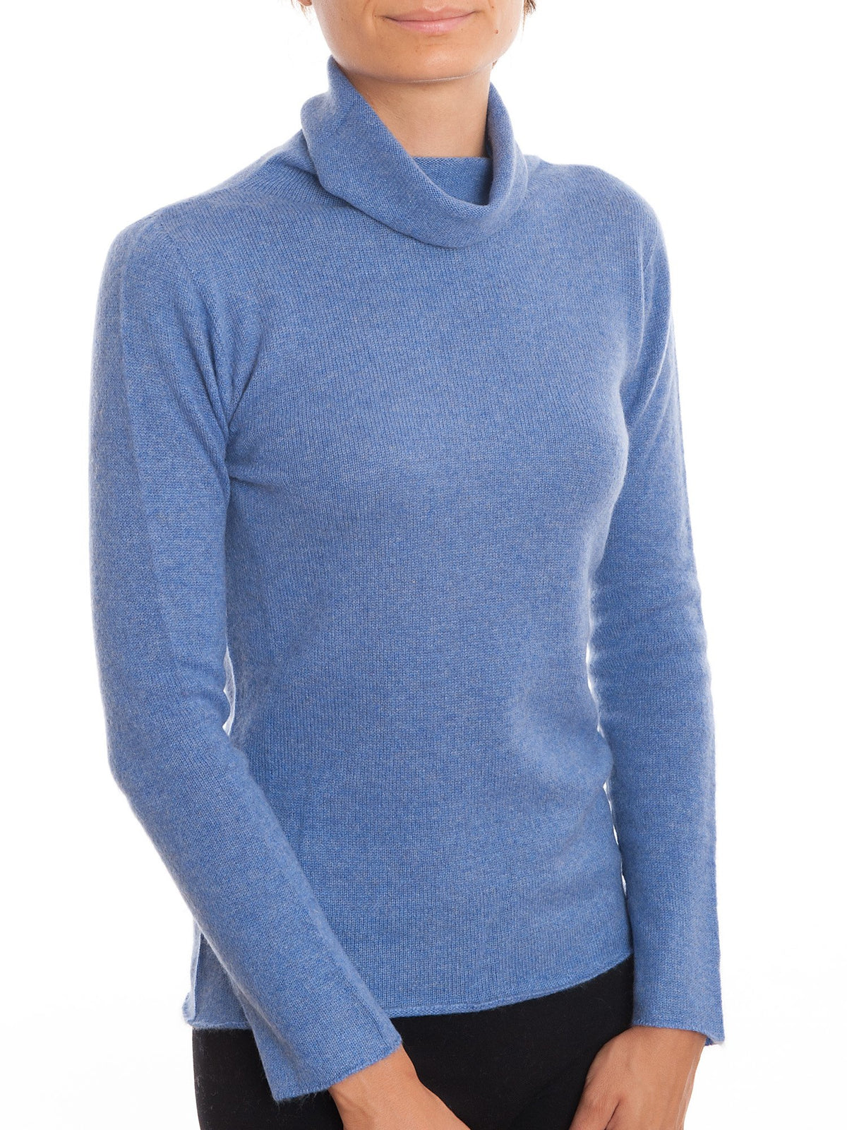 Pull col roulé femme 100 % cachemire, coloris Azur | Dalle Piane Cashmere