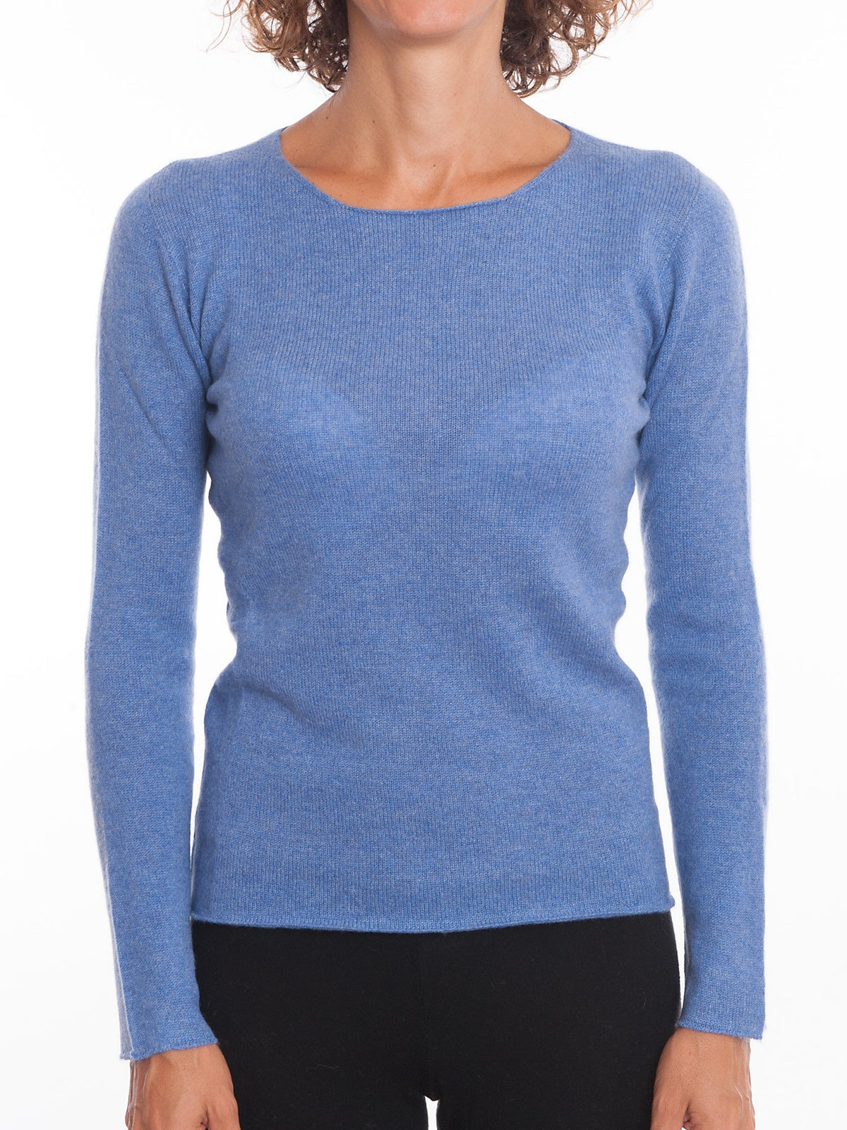 Pull col rond femme 100 % cachemire, coloris Azur | Dalle Piane Cashmere