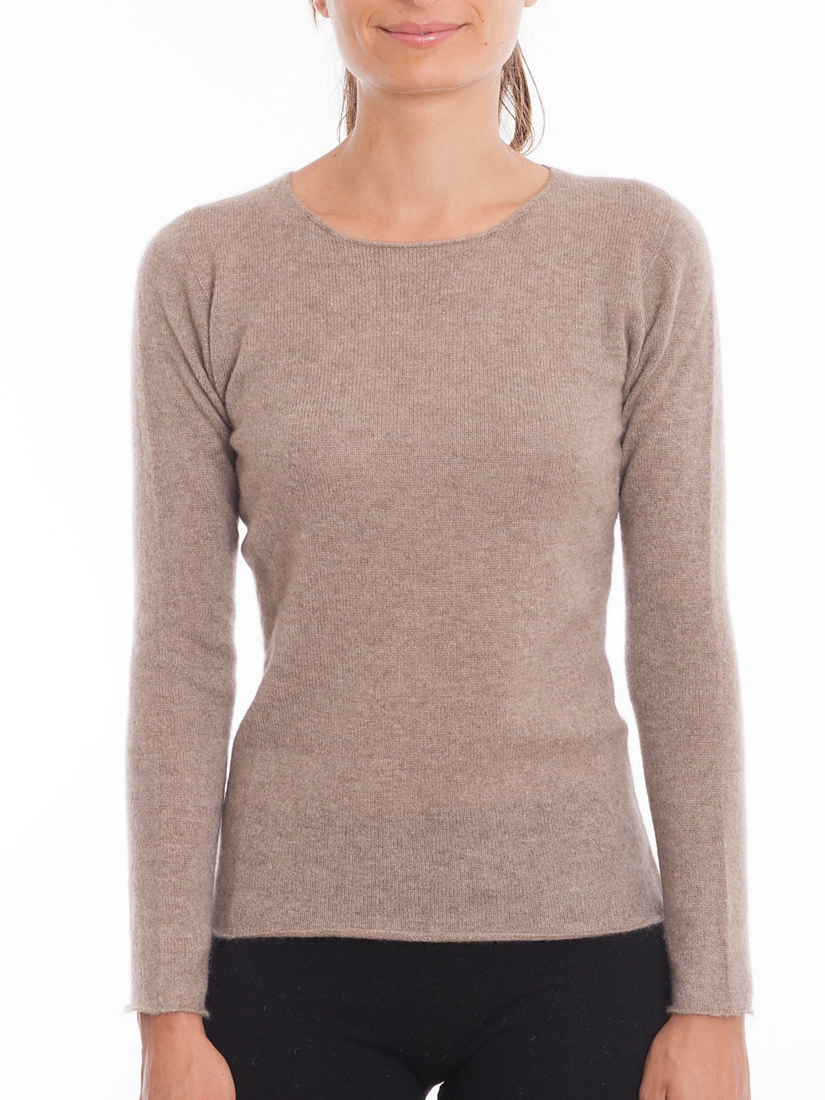 Pull col rond femme 100 % cachemire, coloris Vison | Dalle Piane Cashmere