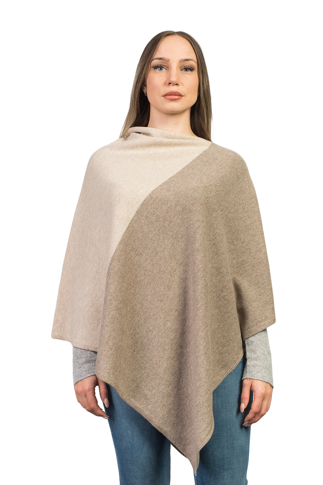 Poncho bicolore 100% Cashmere, colore Visone-Beige | Dalle Piane Cashmere