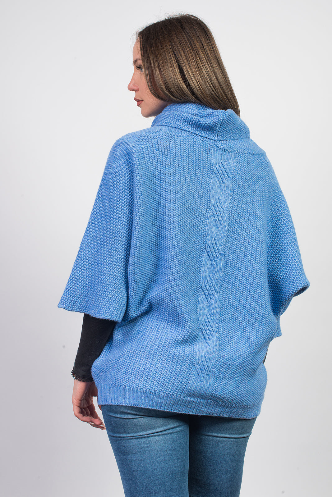 Pull à torsade femme mélange cachemire, coloris Azur, vue 3 | Dalle Piane Cashmere