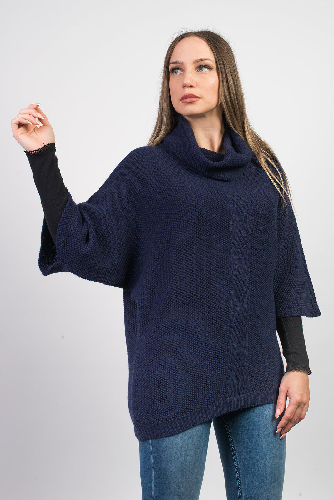 Pull à torsade femme mélange cachemire, coloris Bleu, vue 2 | Dalle Piane Cashmere