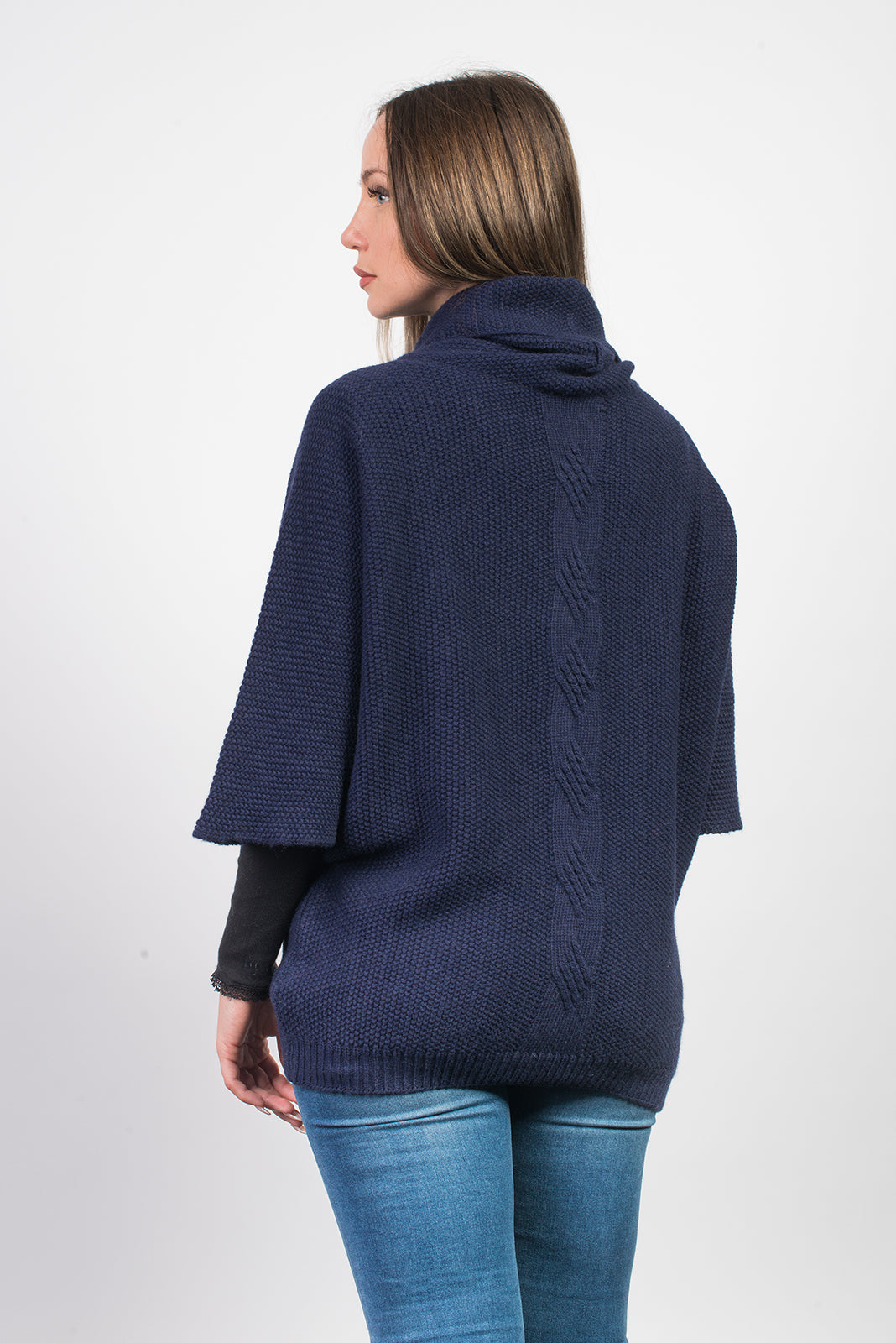 Pull à torsade femme mélange cachemire, coloris Bleu, vue 3 | Dalle Piane Cashmere