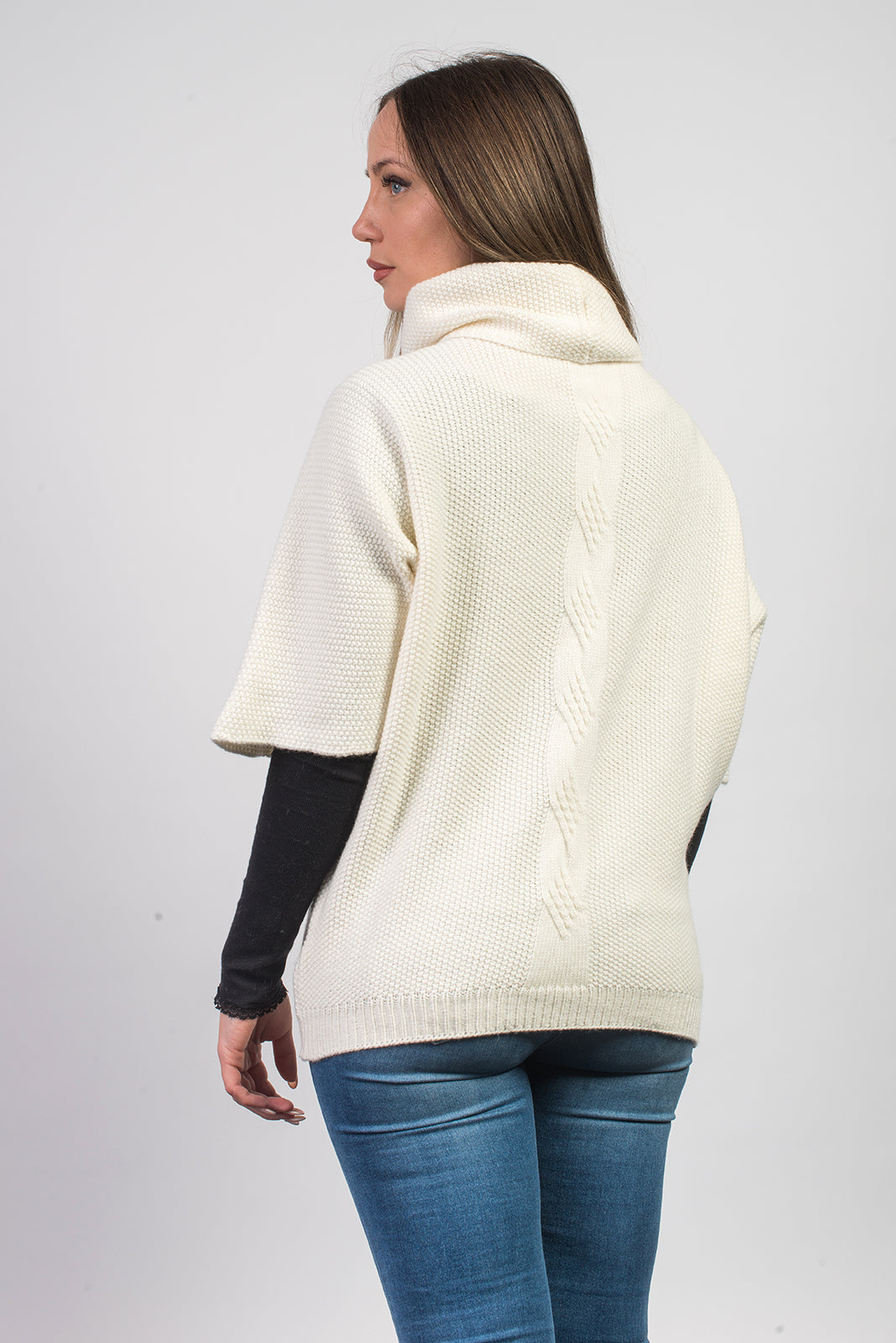 Pull à torsade femme mélange cachemire, coloris Crème, vue 3 | Dalle Piane Cashmere