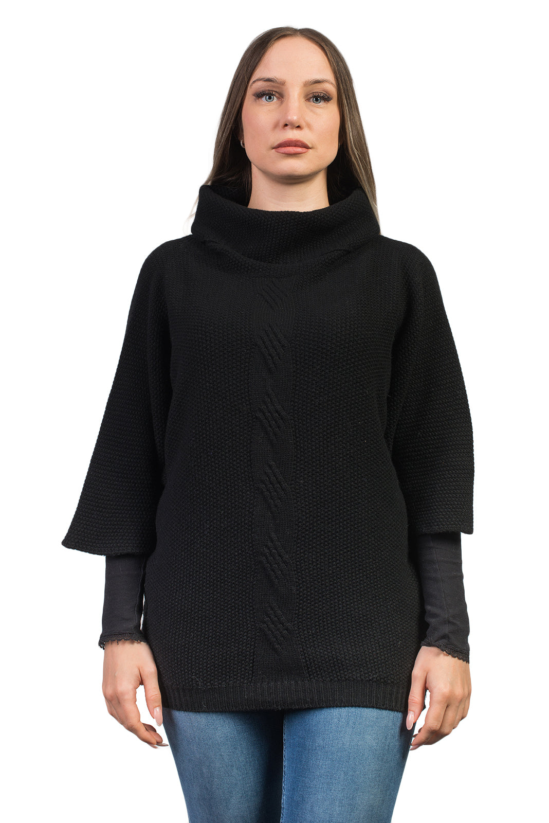Pull à torsade femme mélange cachemire, coloris Noir | Dalle Piane Cashmere