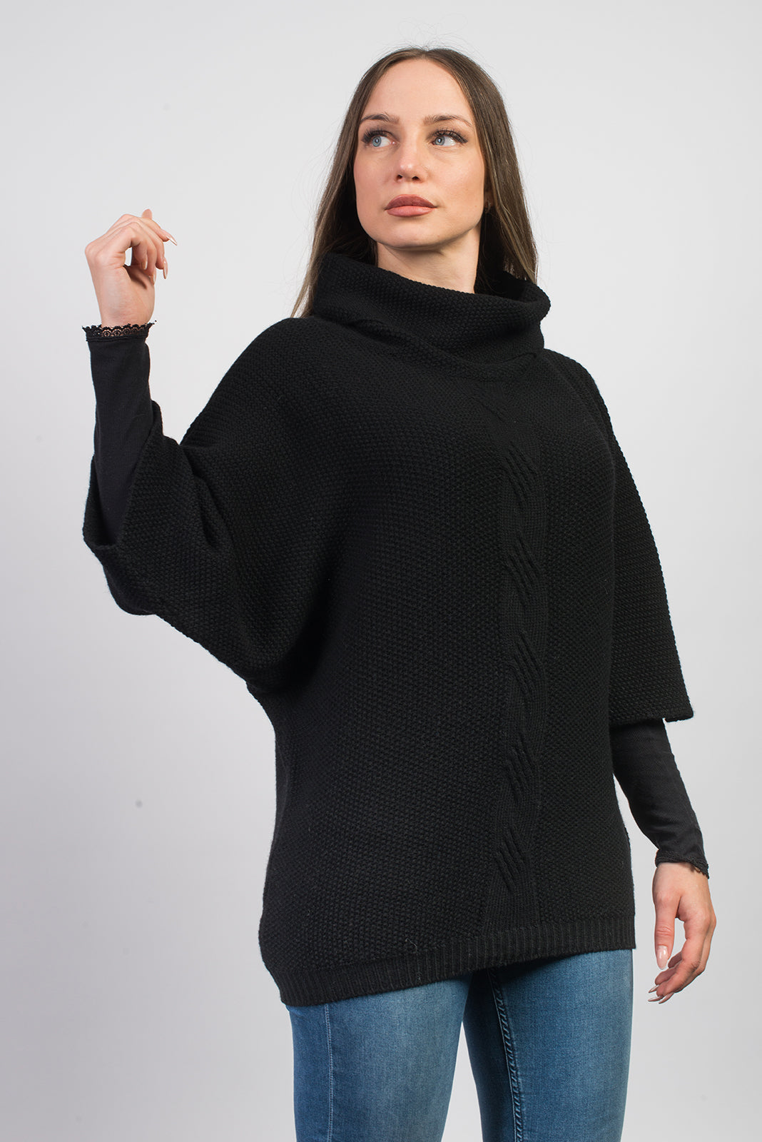 Pull à torsade femme mélange cachemire, coloris Noir, vue 2 | Dalle Piane Cashmere