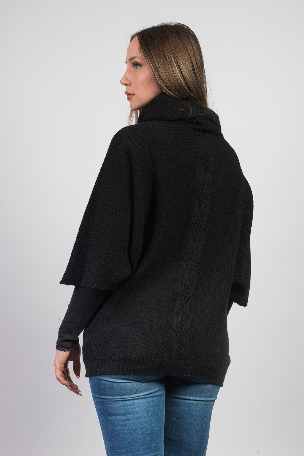 Pull à torsade femme mélange cachemire, coloris Noir, vue 3 | Dalle Piane Cashmere