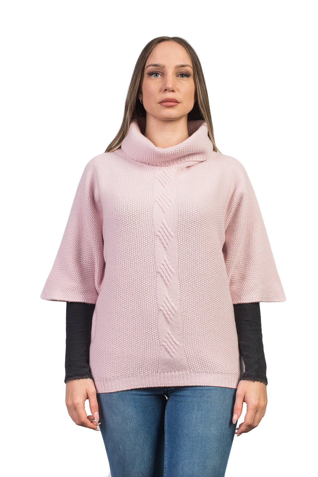 Pull à torsade femme mélange cachemire, coloris Rose | Dalle Piane Cashmere