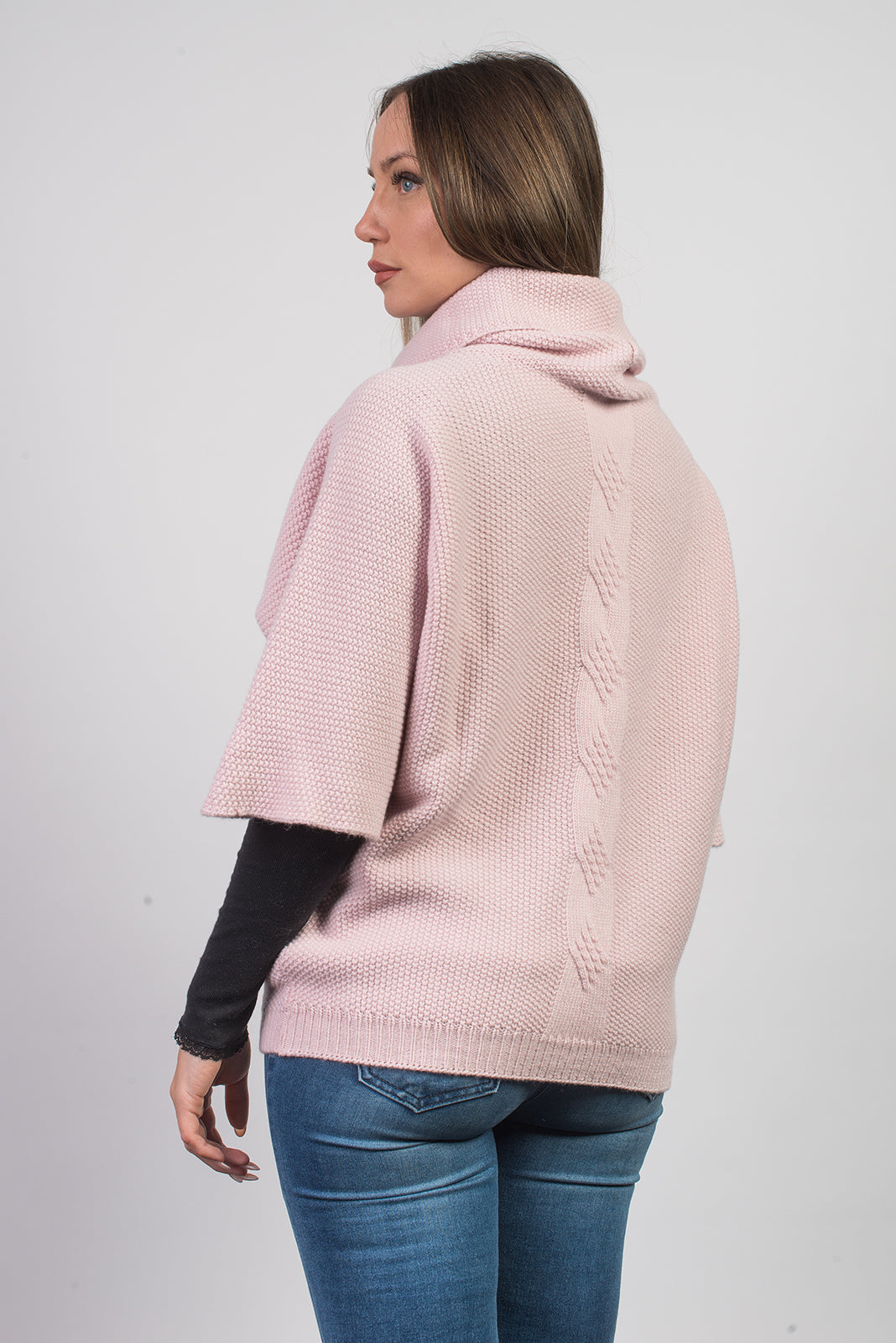 Pull à torsade femme mélange cachemire, coloris Rose, vue 3 | Dalle Piane Cashmere