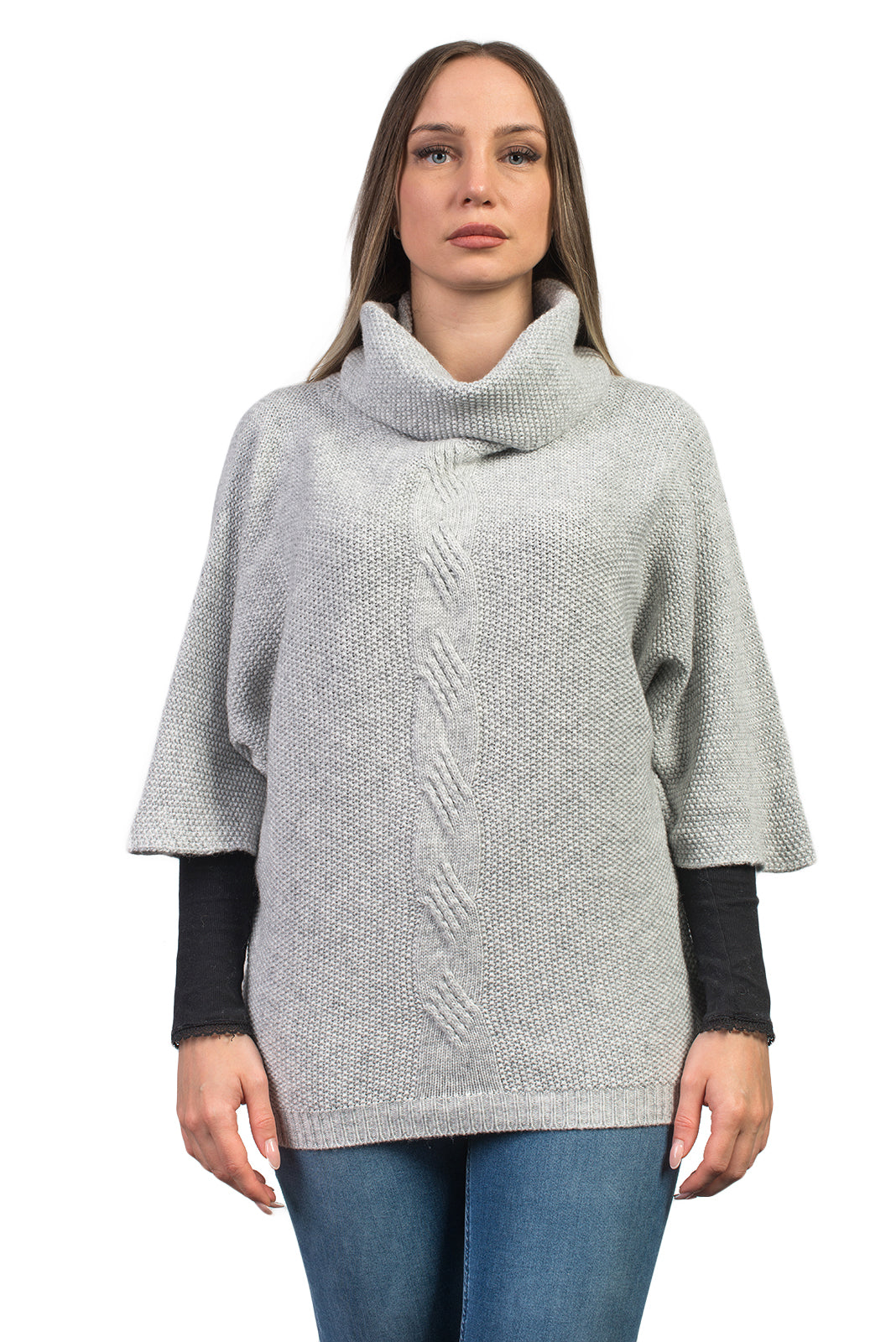 Pull à torsade femme mélange cachemire, coloris Gris | Dalle Piane Cashmere