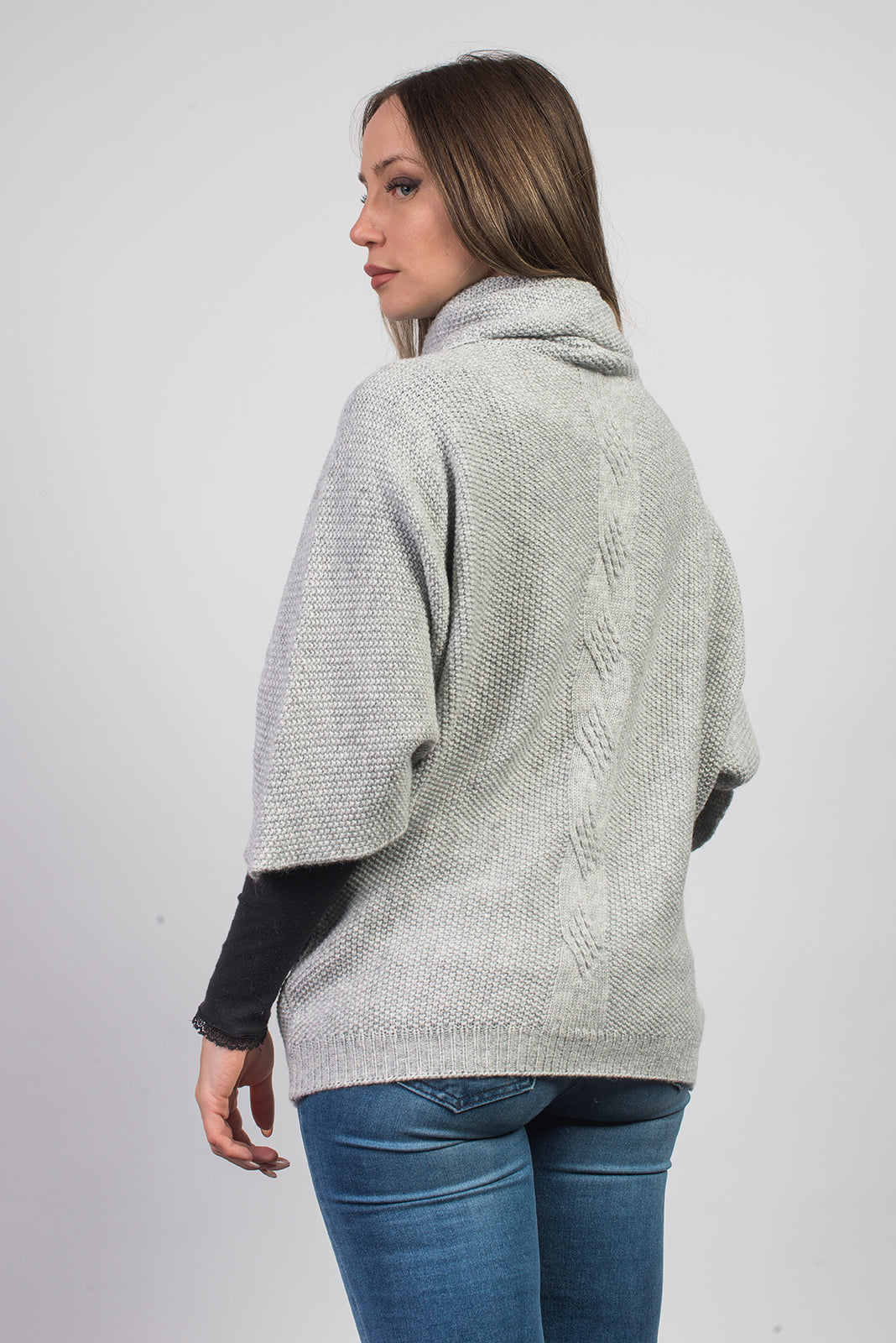 Pull à torsade femme mélange cachemire, coloris Gris, vue 3 | Dalle Piane Cashmere