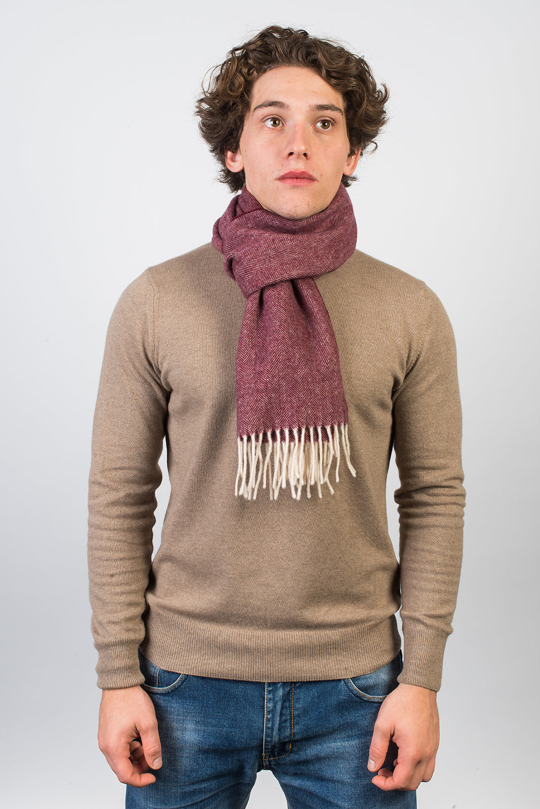 Écharpe à chevrons laine et cachemire, coloris Bordeaux, vue 3 | Dalle Piane Cashmere