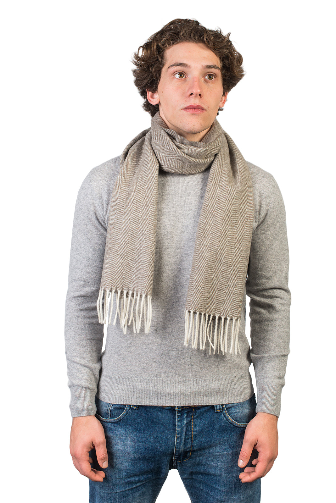 Écharpe à chevrons laine et cachemire, coloris Taupe | Dalle Piane Cashmere