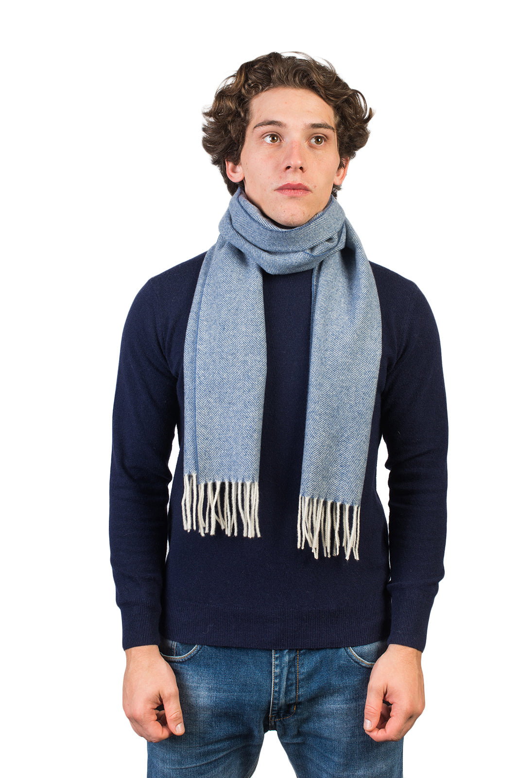 Écharpe à chevrons laine et cachemire, coloris Ciel | Dalle Piane Cashmere