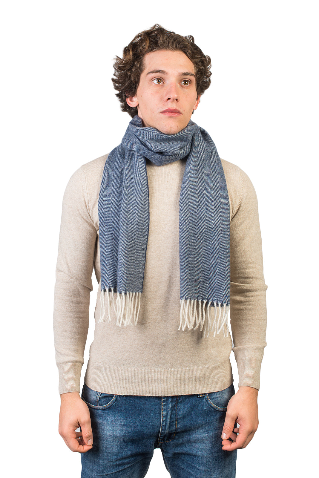 Sciarpa spigata Lana e Cashmere, colore Blu | Dalle Piane Cashmere