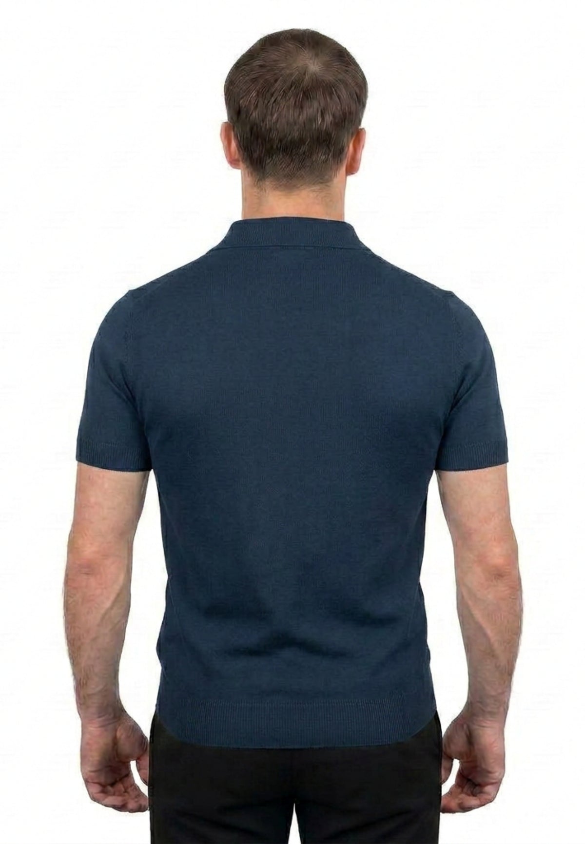 Polo homme manches courtes 100 % coton, coloris Bleu, vue 3 | Dalle Piane Cashmere