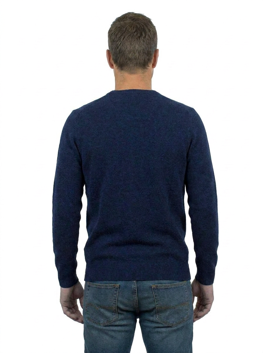 Pull col rond homme 100 % coton, coloris Bleu, vue 4 | Dalle Piane Cashmere