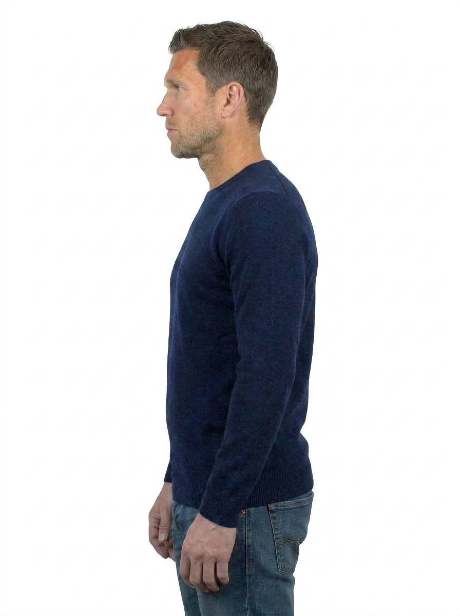 Pull col rond homme 100 % coton, coloris Bleu, vue 3 | Dalle Piane Cashmere