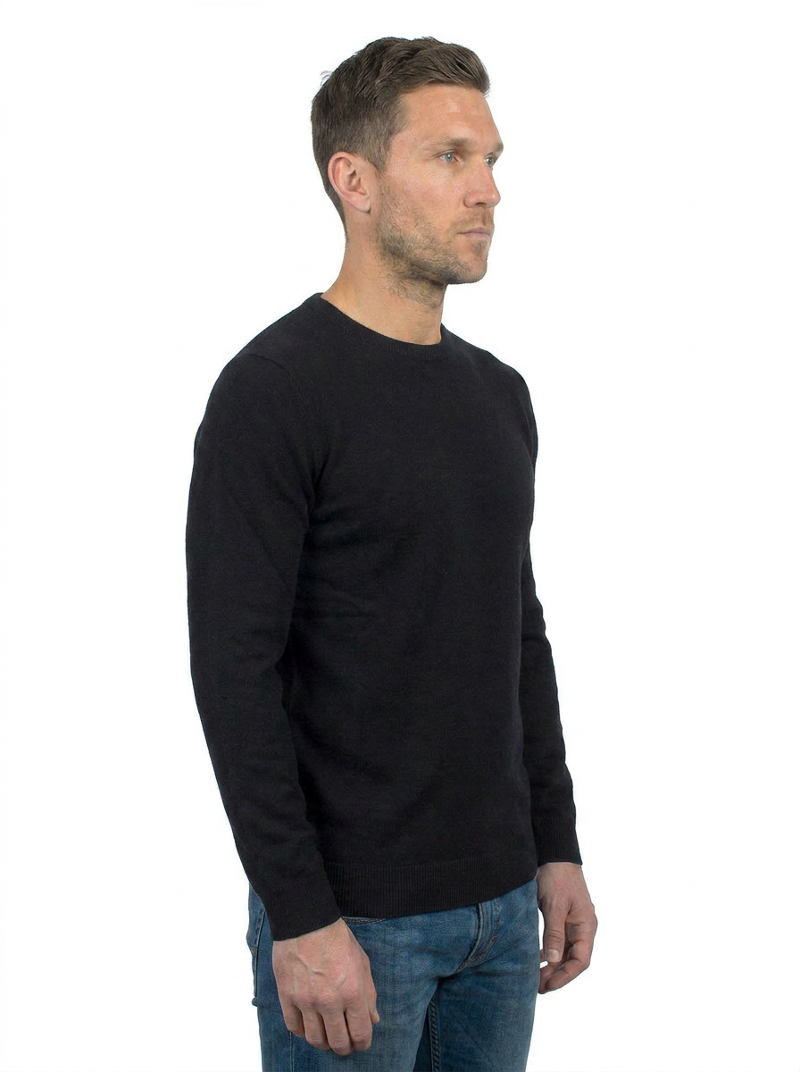 Pull col rond homme 100 % coton, coloris Noir, vue 2 | Dalle Piane Cashmere
