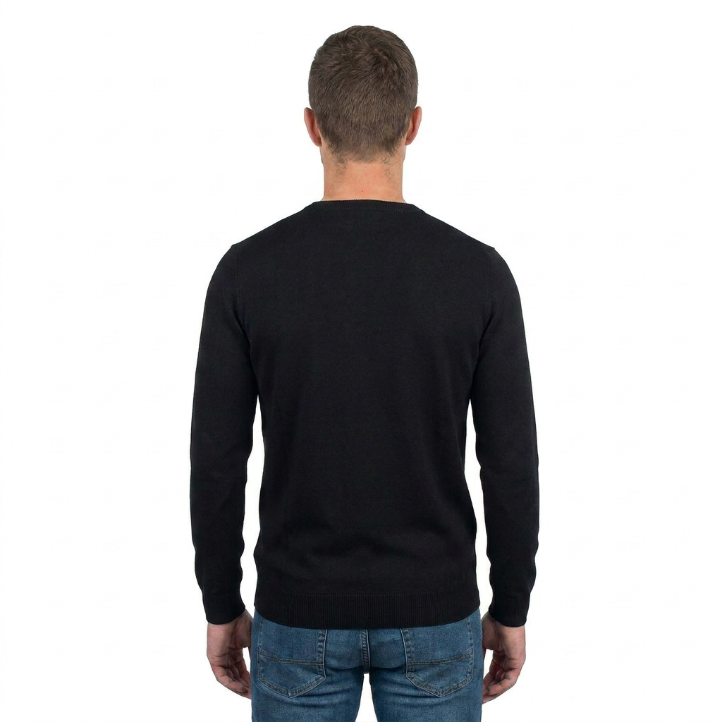 Pull col rond homme 100 % coton, coloris Noir, vue 3 | Dalle Piane Cashmere