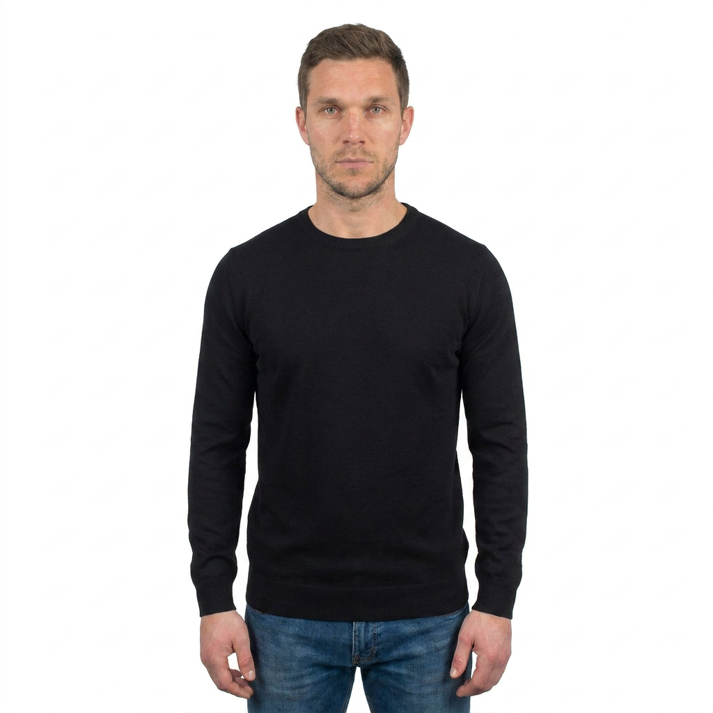 Pull col rond homme 100 % coton, coloris Noir | Dalle Piane Cashmere