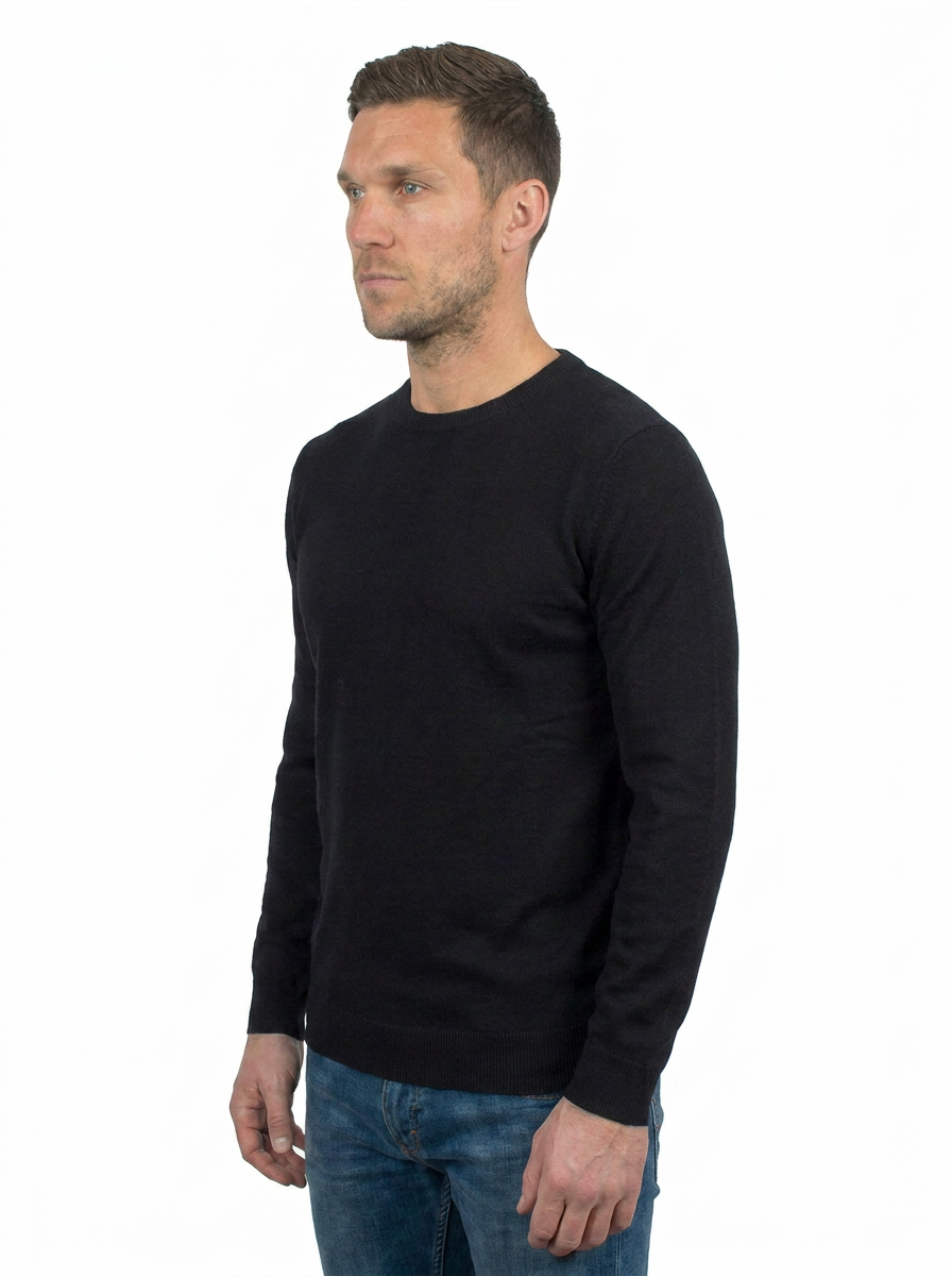 Pull col rond homme 100 % coton, coloris Noir, vue 4 | Dalle Piane Cashmere