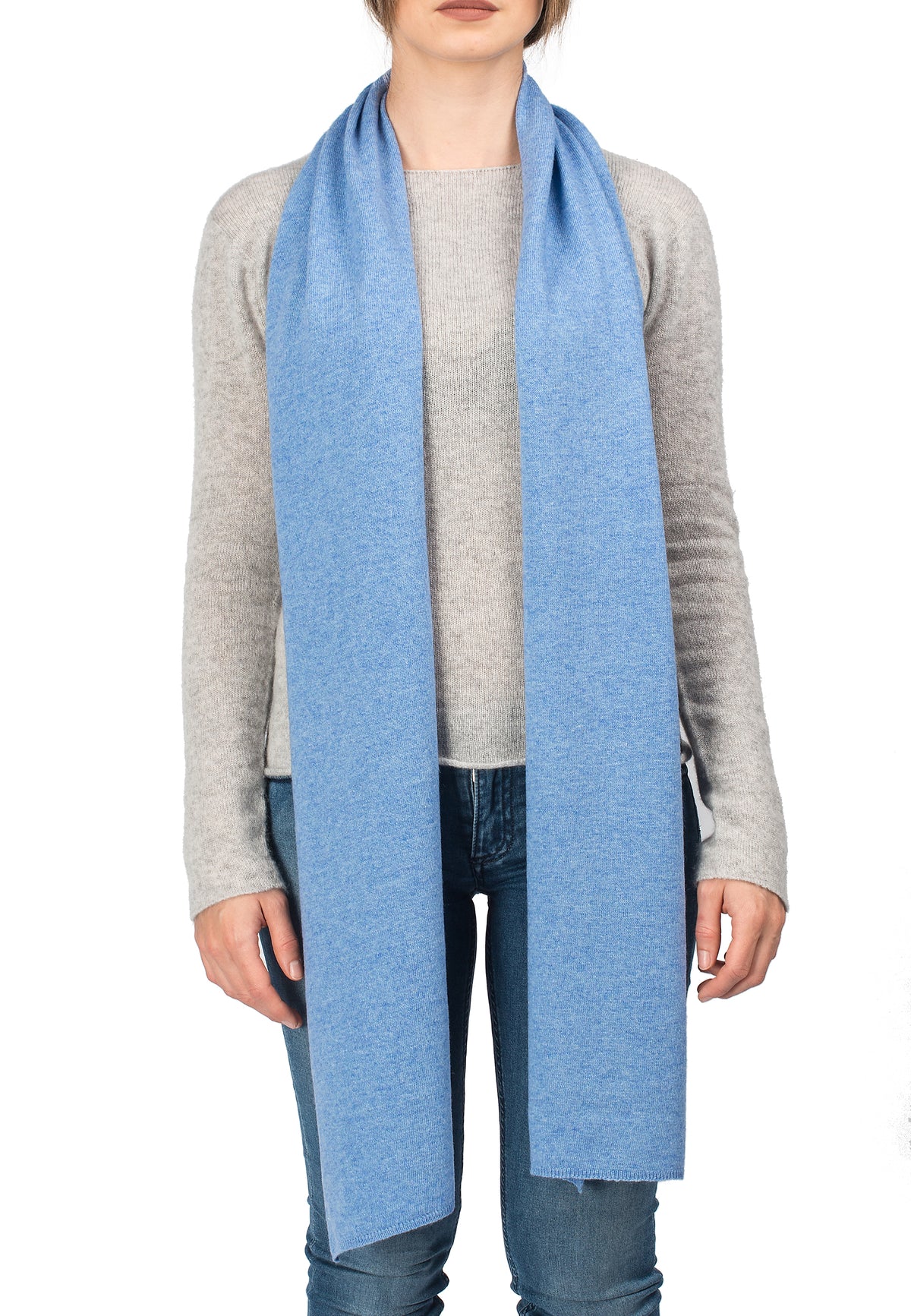 Écharpe mixte mélange cachemire, coloris Azur, vue 2 | Dalle Piane Cashmere