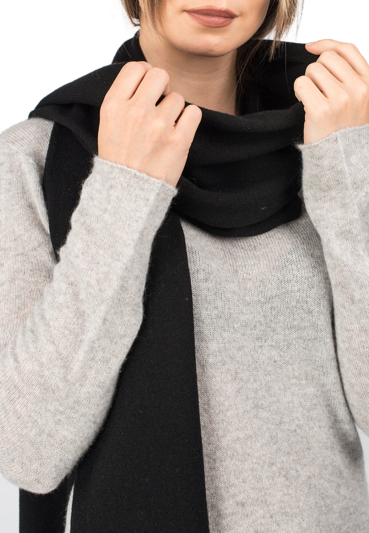 Écharpe mixte mélange cachemire, coloris Noir, vue 3 | Dalle Piane Cashmere