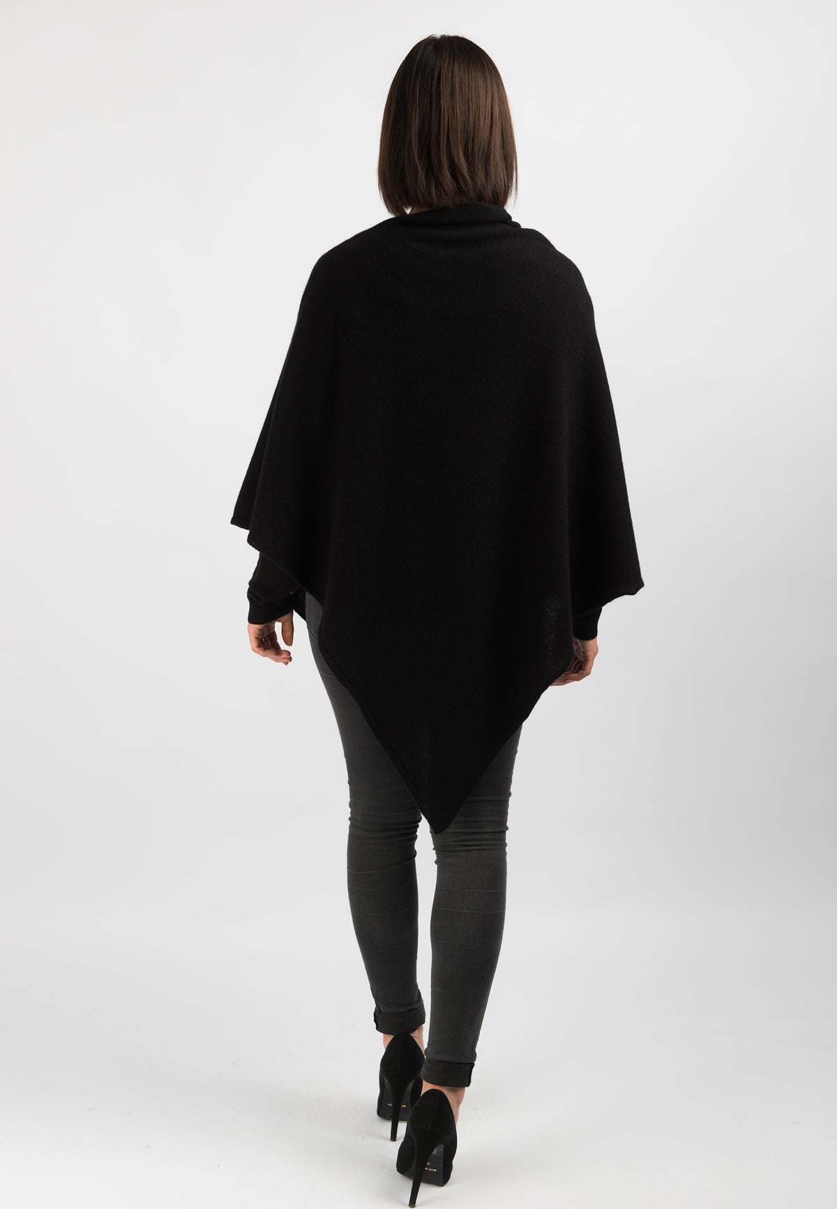 Poncho 100% Cashmere, colore Nero, vista 3 | Dalle Piane Cashmere