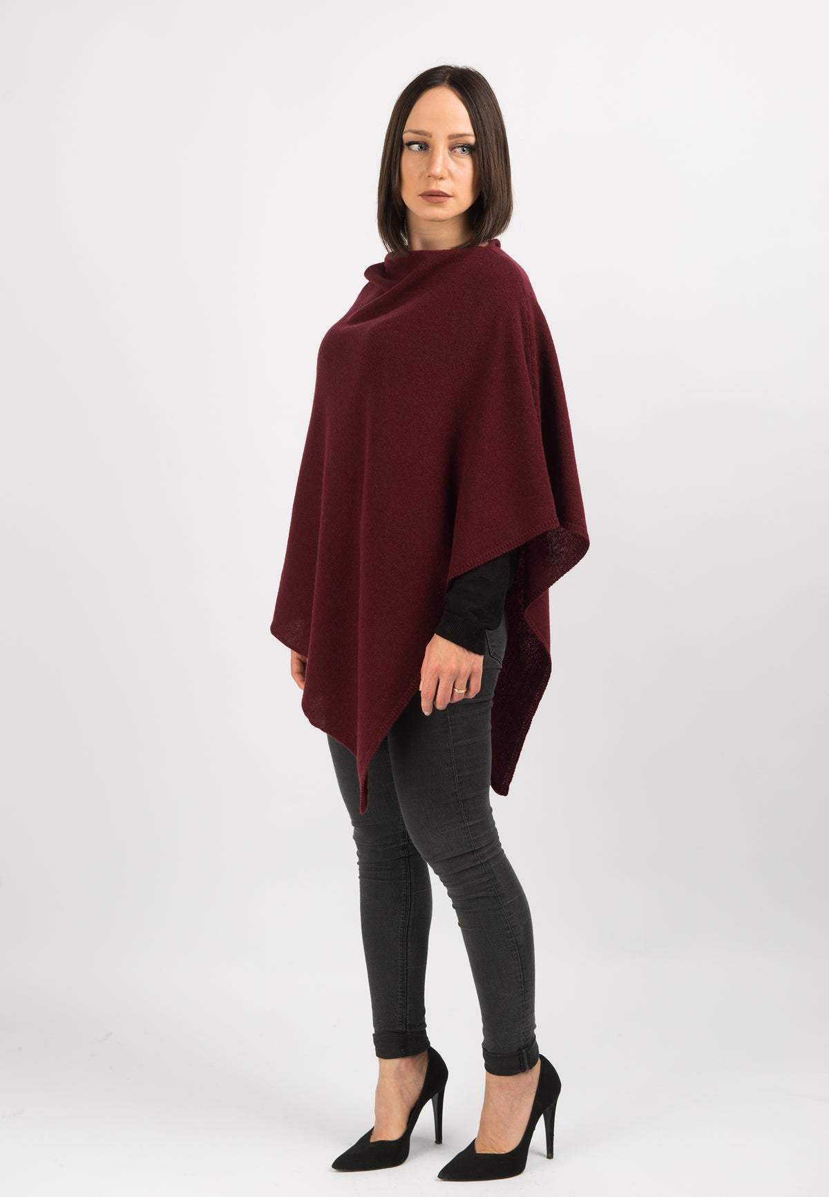Poncho 100% Cashmere, colore Bordeaux, vista 2 | Dalle Piane Cashmere