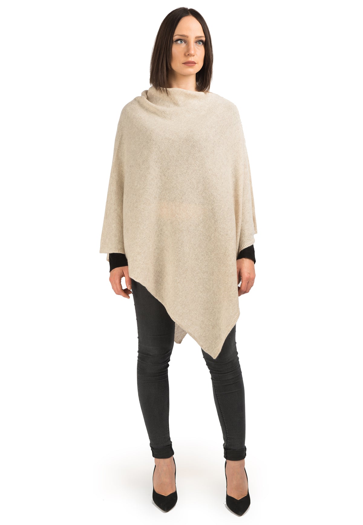 Poncho 100% Cashmere, colore Beige | Dalle Piane Cashmere