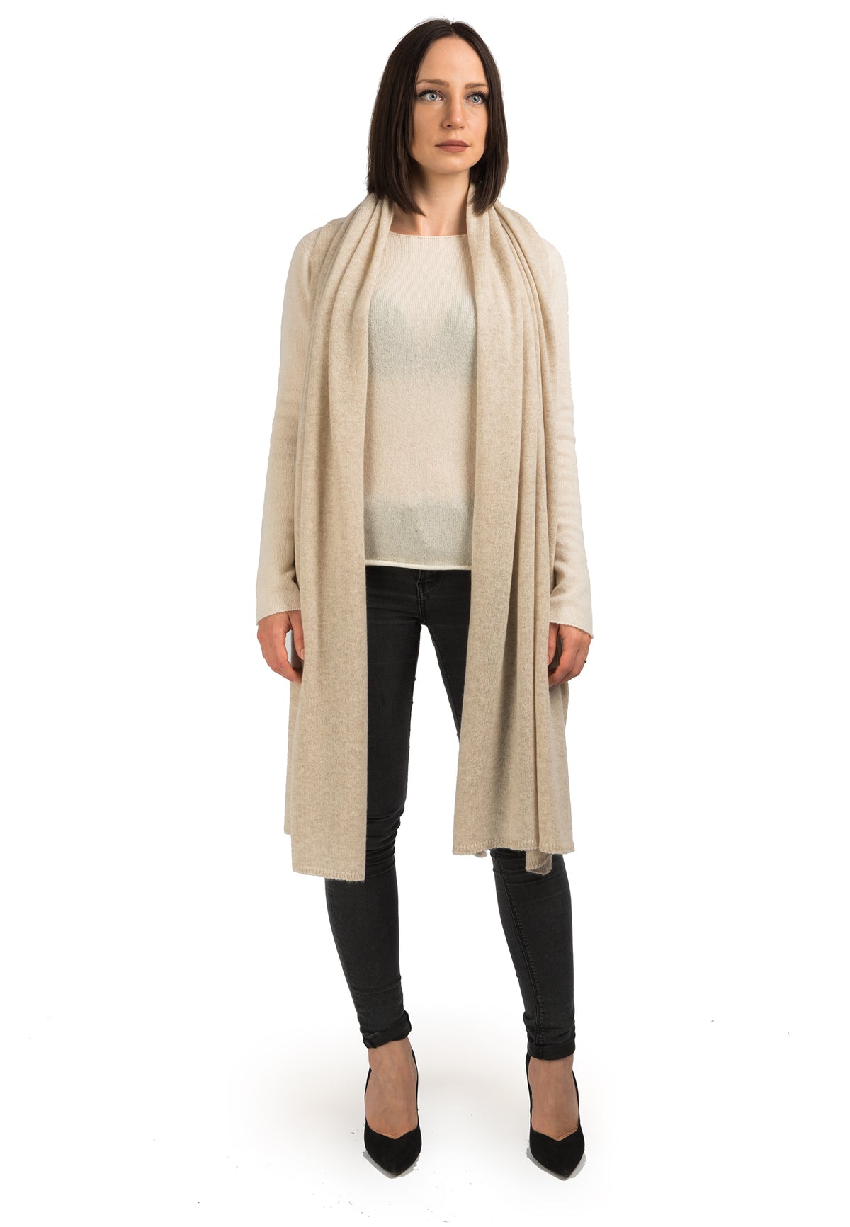 Stola 100% cashmere, colore Beige, vista 2 | Dalle Piane Cashmere