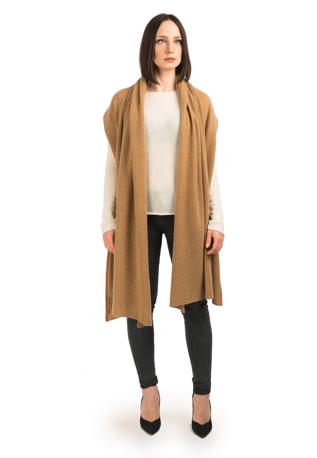 Étole femme 100 % cachemire, coloris Camel, vue 2 | Dalle Piane Cashmere