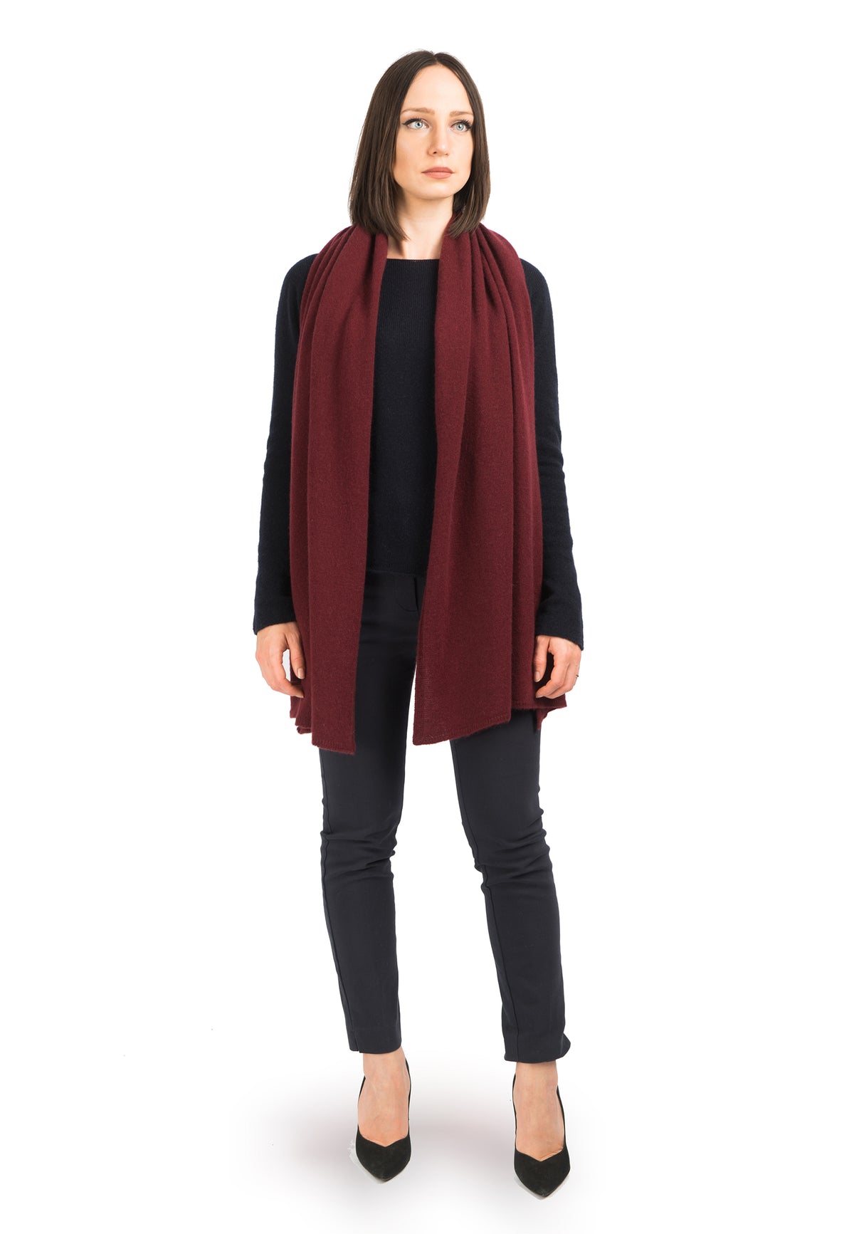 Étole femme 100 % cachemire, coloris Bordeaux, vue 2 | Dalle Piane Cashmere