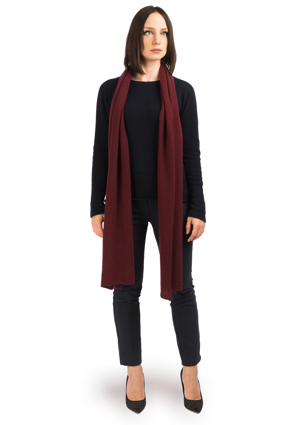 Écharpe large femme 100 % cachemire, coloris Bordeaux | Dalle Piane Cashmere