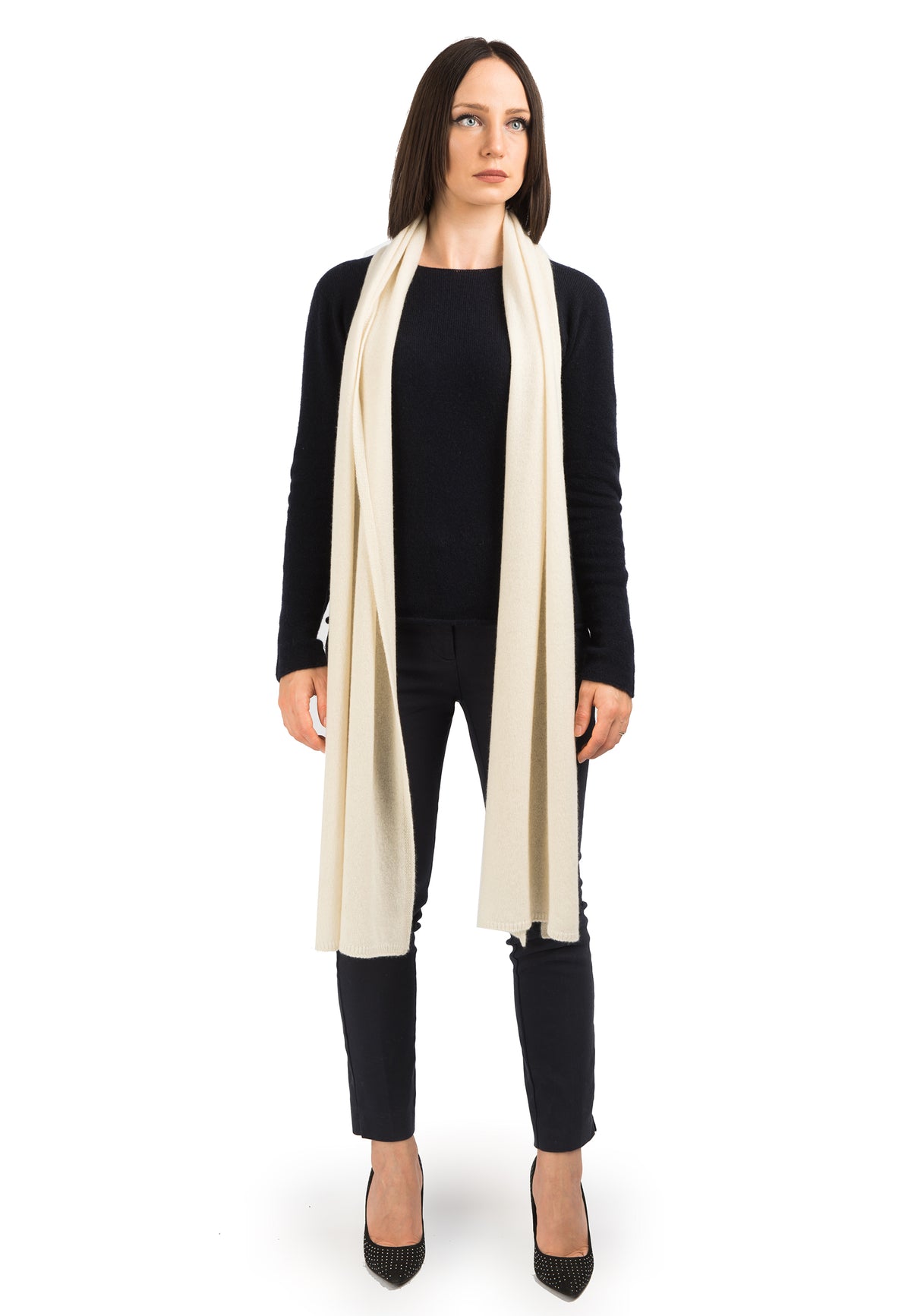 Écharpe large femme 100 % cachemire, coloris Crème | Dalle Piane Cashmere