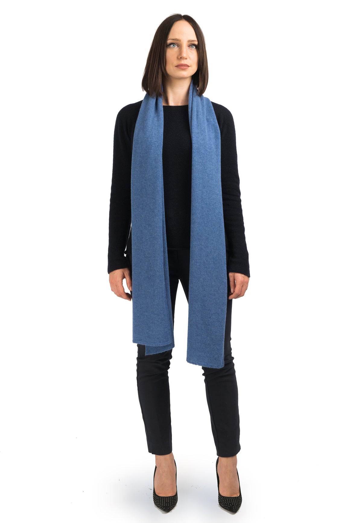 Écharpe large femme 100 % cachemire, coloris Azur | Dalle Piane Cashmere