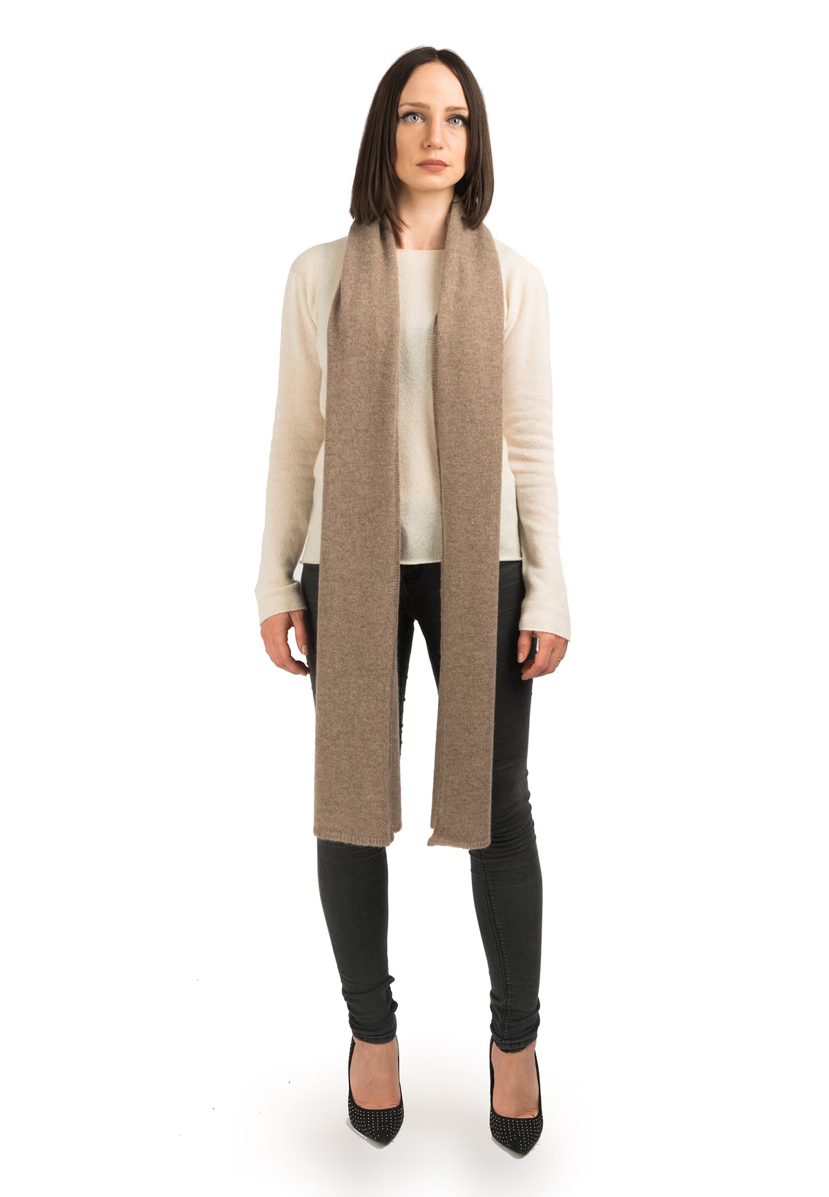 Écharpe large femme 100 % cachemire, coloris Vison | Dalle Piane Cashmere