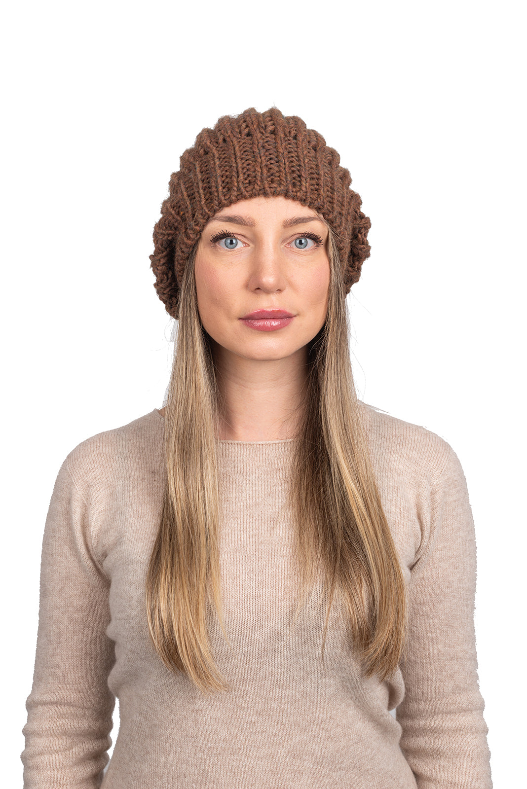 Bonnet côtes anglaises laine et alpaga, coloris Moka | Dalle Piane Cashmere