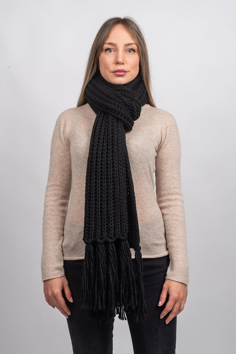 Sciarpa maglia inglese con frange | Dalle Piane Cashmere