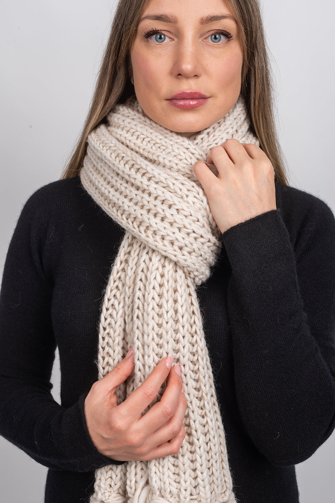 Écharpe à franges laine et alpaga, coloris Beige, vue 3 | Dalle Piane Cashmere